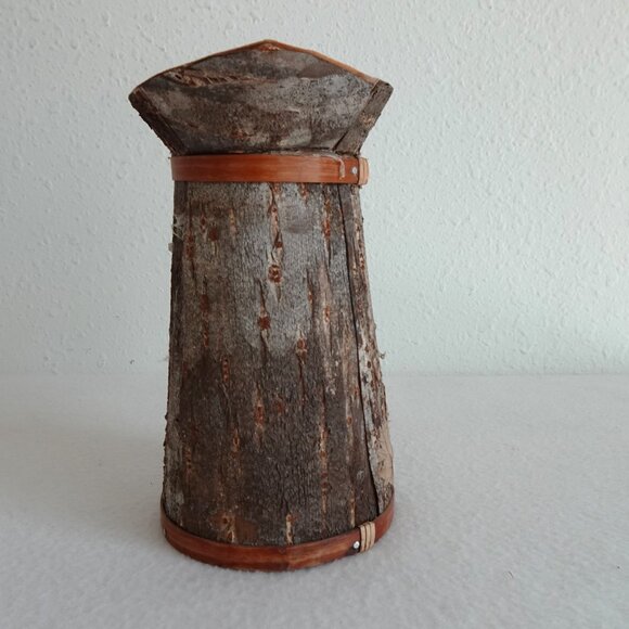 Handmade Wood Tree Bark Pitcher Vase 7.5” Vintage Rustic Natural Earthy Textured - Picture 5 of 14